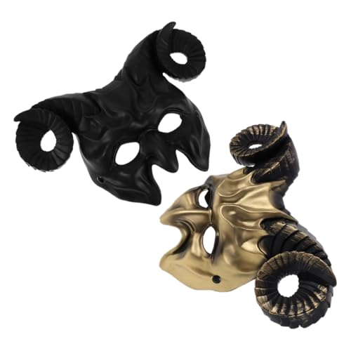 WHAMVOX 2 Stück Ziegenmaske Mit Horn – Halloween-kostüm-requisite, Tierkopf-knochenmaske Für Männer Und Frauen, Teufel, Cosplay, Karneval, Maskerade, Party, Golden/schwarz WHAMVOX 2 Stück Ziegenmaske Mit Horn – Halloween-kostüm-requisite, Tierkopf-knochenmaske Für Männer Und Frauen, Teufel, Cosplay, Karneval, Maskerade, Party, Golden/schwarz von WHAMVOX