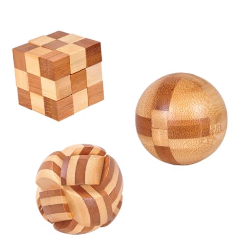 WHAMVOX 3 Stück Teiliges Bamboo Kongming Knobelspiel aus Kreatives Gehirntraining Fördert Denkvermögen Feinmotorik Konzentration für Ab Jahren und Eltern Junge Mädchen spielspaß von WHAMVOX