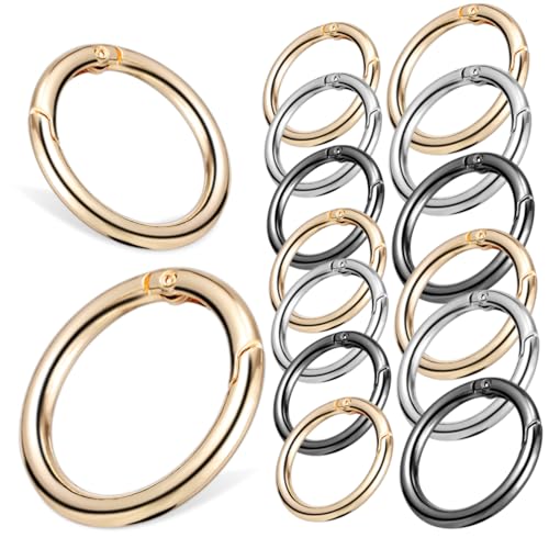 WHAMVOX 30 Stück Teiliges Metall O ring Karabiner Schnappverschluss Runde Federspannclips in Gold Schwarz Silber Robuste Tasche Riemen Schlüsselanhänger Clips für DIY Handtaschen Zubehör von WHAMVOX