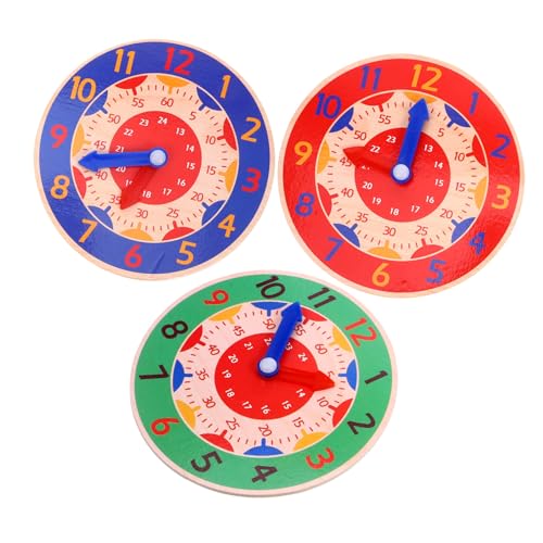 WHAMVOX 3Stücke Teiliges Holzspielzeug Uhr für Lernuhr zur Zeitverständnisförderung Lebendigen Farben für Kleinkinder und Vorschulkinder zur Kognitiven Entwicklung WHAMVOX 3Stücke Teiliges Holzspielzeug Uhr für Lernuhr zur Zeitverständnisförderung Lebendigen Farben für Kleinkinder und Vorschulkinder zur Kognitiven Entwicklung von WHAMVOX
