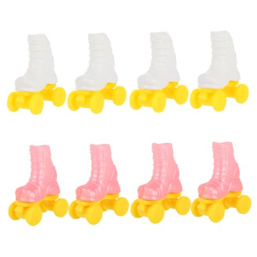 WHAMVOX 4 Paare Miniatur Rollschuhe für Puppen Bunte Kunststoff Rollschuhe als Puppendekor Zubehör Detailreich Gestaltete für Bastelarbeiten und Puppenhaus Deko von WHAMVOX