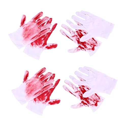 WHAMVOX 4 Paare Weiße Blutige Handschuhe Dehnbare Strickhandschuhe Unisex Halloween-kostüm Requisiten Leicht Langlebig für Zombie Slasher Theater und Gruppenkostüme von WHAMVOX