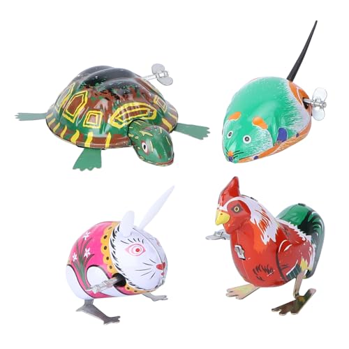 WHAMVOX 4 Stück Klassisches Aufziehspielzeug aus Eisenblech mit Tierischen Modellen Nostalgisches für Kleinkinder Jungen und Mädchen zur Kinderzimmerdeko und Geschenkidee von WHAMVOX