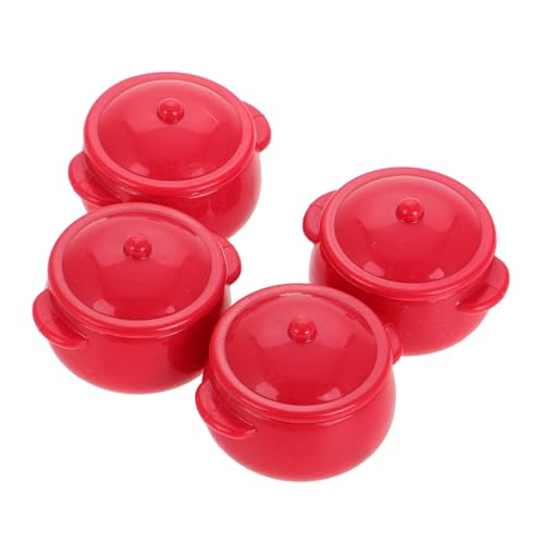 WHAMVOX 4 Stück Miniatur Küchen Set Rote Kunststoff Suppentöpfe Realistische Details Kompatibel Puppenhaus Zubehör Rollenspiel Küchendekoration für Mädchen Spielzeugküche von WHAMVOX