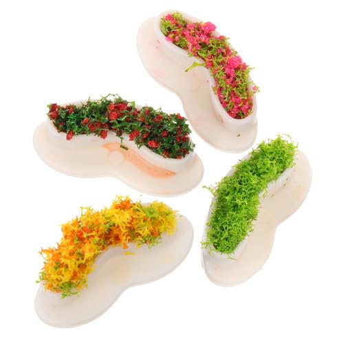 WHAMVOX 4 Stück Miniatur Puppenhaus Sitzbank mit Blumenbeet Design Realistische Kleine Gartenbank Deko für Miniatur szenen Sandtisch DIY und Puppenhaus Ausstattung von WHAMVOX