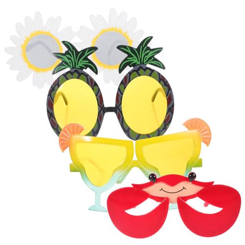 WHAMVOX 4 Stück Partybrille Ananas-Sonnenbrille tropische Ananasgläser Plastikbrillen Foto-Requisiten Goldpulver dekorativer Spiegel Sonnenblume Zitronenschale Bankett Dekorationen Abs von WHAMVOX