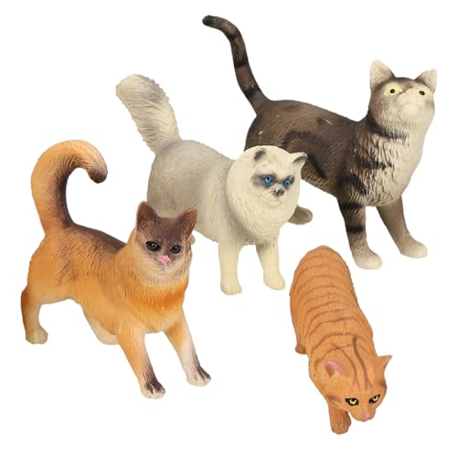 WHAMVOX 4 Stück Teiliges Katzenmodell aus Robustem Kunststoff Realistische Tierfiguren in Lebensechten Farben Lebendige Posen Niedliche Katzen Deko für Lernen und Sammeln von WHAMVOX
