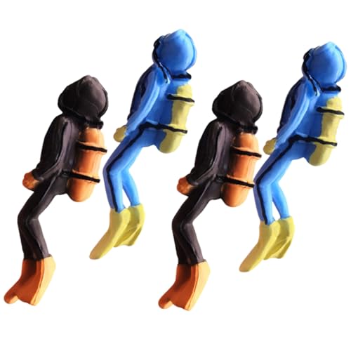 WHAMVOX 4 Stück Teiliges Taucher Figuren Robustem Material Handbemalt Mini Dekoration für Sandtisch Aquarium und Puppenhaus Naturgetreu Gestaltete Taucher Modelle in Blau und Braun Leicht von WHAMVOX