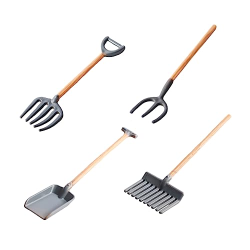 WHAMVOX 4Stücke Teiliges Mini Gartenwerkzeug Set für Puppenhäuser Spielzeugschaufel und Rechen für Miniaturgärten und Kreative Kinderspiele mit Antikem Design von WHAMVOX