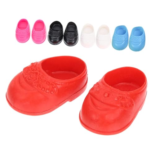 WHAMVOX 5 Paare Miniatur Puppenschuhe Flache Bunte Schuhe für Puppen Niedliche Mini Doll Schuhe Geeignet für Tiny House Zubehör und Sammelpuppen Vielseitige in Rot Blau von WHAMVOX