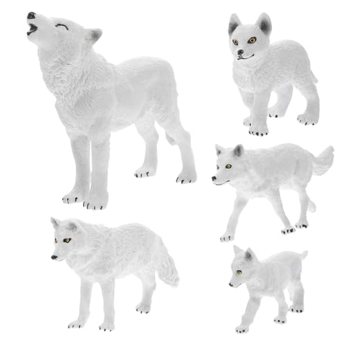 WHAMVOX 5 Stück 5 teiliges Arktischer Wolf Modellset Realistische Wolf Figuren für Pädagogisches Dekorative Tierornamente für Schreibtisch Wohnkultur Geschenk von WHAMVOX