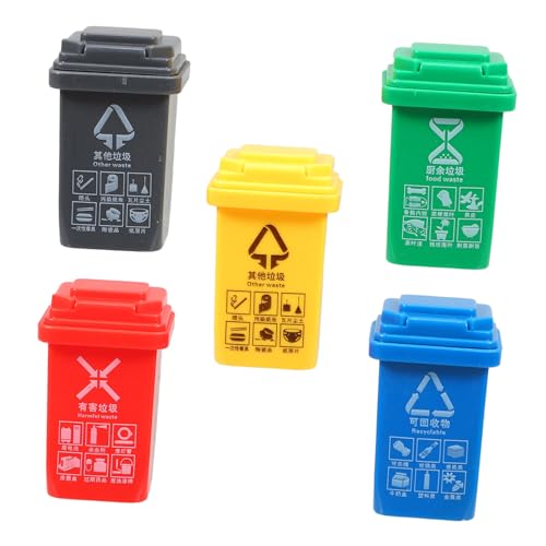 WHAMVOX 5 Stück Teiliges Miniatur Mülltonnen aus Langlebigem Material Verschiedene Abfalltonnen zur Spielerischen Mülltrennung Pädagogisches Puppenhaus Zubehör Geeignet für Miniatur Dekor von WHAMVOX