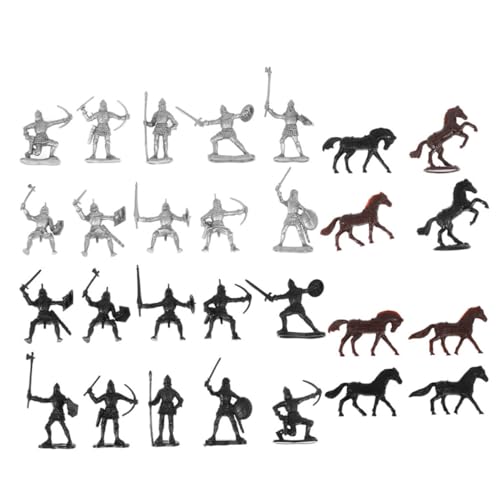 WHAMVOX 56 Stück Teiliges Mittelalterliches Soldaten spielset mit Rittern Reitern und Pferden aus Robustem Kunststoff Mini modellfiguren für Sammeln und Kreativen Rollenspielen von WHAMVOX