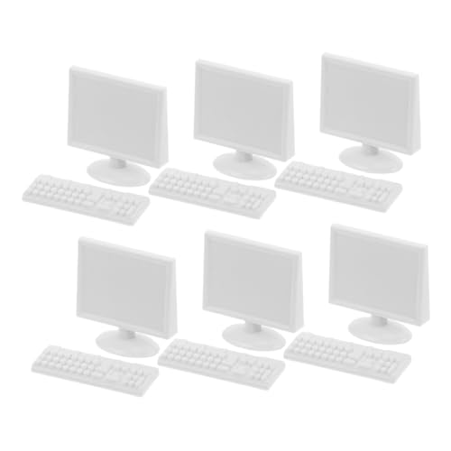 WHAMVOX 6 Sets Puppenhaus Modellmöbel Computermodell Miniatur Computer Desktop Tastatur Modellcomputer Mini Computer Puppenhaus Miniaturen Winzige Puppentastatur Weißer Kunststoff von WHAMVOX