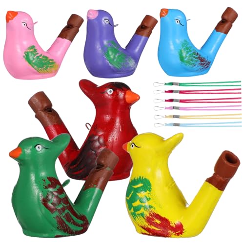 WHAMVOX 6 Stück Teiliges Keramik Vogelpfeifen mit Bunten Handbemalten Designs Leichtes Kinderspielzeug mit Lanyards für Musikentwicklung Sichere Glatte Oberfläche für Zufällige Farbe von WHAMVOX