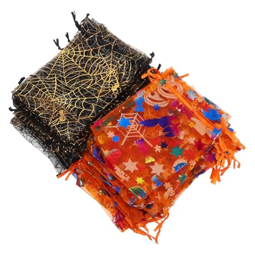 WHAMVOX 60 Stück Halloween Geschenktüten Organza Netzbeutel mit Spinnen Kürbis-motiv Süßigkeitenbeutel mit Zugband Vielseitige Halloween Mesh Taschen für Partygeschenke Snacks und von WHAMVOX