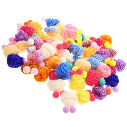 WHAMVOX 60 Stück Teiliges Mini Strickmützen für DIY Basteln Bunte Kleine Puppenmützen Handgestrickte Wollhüte als Schmuckzubehör und Dekoration für Puppenhäuser und Zufällige Farbe von WHAMVOX