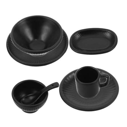 WHAMVOX 7 Stück Teiliges Miniatur Geschirrset aus Robustem Legierungs-Material mit Japanischem Vertikal Gestreiftem Design Winzige Schalen Teller und Tassen für Puppenhaus Mikro-Landschaft von WHAMVOX