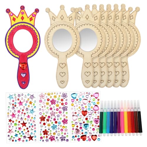 WHAMVOX 8 Teiliges Set Holzspiegel Zum Basteln Unvollendete Handspiegel Für Kreative DIY Projekte Ideal Für Prinzessinnen Themenpartys Und Geburtstagsfeiern Inklusive 12 Wasserfarben von WHAMVOX