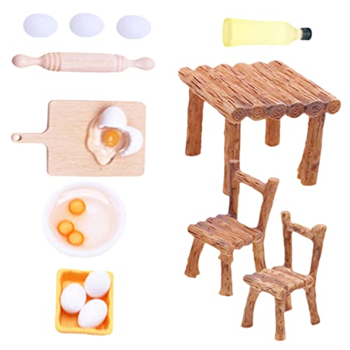 WHAMVOX DIY Miniature 1 Set Miniatur Küchenbackutensilien Für Puppenhaus Resin Stuhl Nudelholz Und Modell Von Olivenö Und Ei Essensspielzeug Zubehör Für Miniaturwelt Puppenhaus Zubehör von WHAMVOX