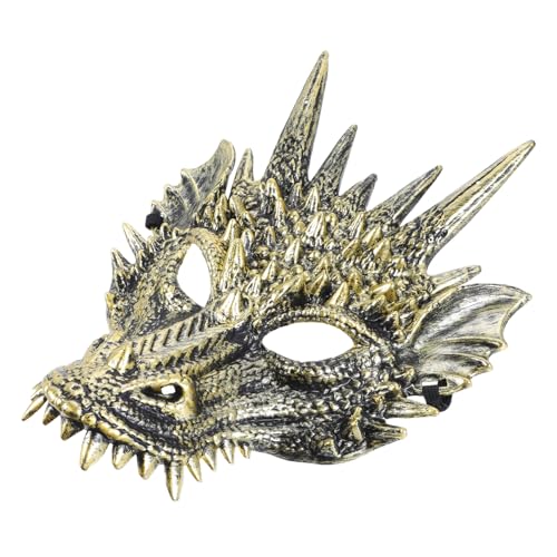 WHAMVOX Drachenmaske Cosplay Masquerade Maske für Herren Goldfarbene Ganzgesichts-maske Tierkopf Requisite Halloween Party Karneval Kostüm Zubehör von WHAMVOX