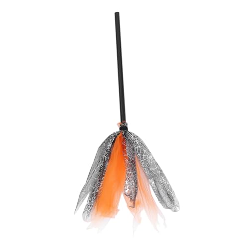 WHAMVOX Halloween Besen Deko Leichtes Hexenbesen mit Spinnennetz Kreatives Halloween Prop für Kürbisfarben für Mädchen und Cosplay von WHAMVOX