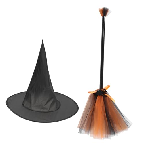WHAMVOX Hexenbesen und Hexenhut Leichter Komfortabler Besenstiel Sicherer Materialmix Kreatives Party-kostüm für Halloween Fasching und Cosplay Geeignet für Fotoshootings und von WHAMVOX