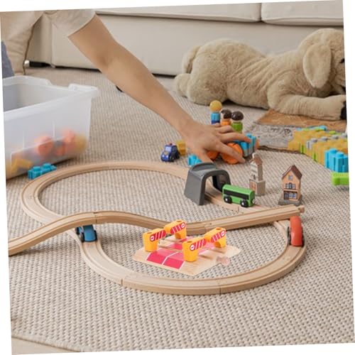 WHAMVOX Holzbahn Zubehör mit Holz Railway roadblock Station für Kreative Modulare Holzeisenbahn Erweiterung Kompatibel mit Holzschienen Sicheres Holzspielzeug für Jungen und Mädchen von WHAMVOX