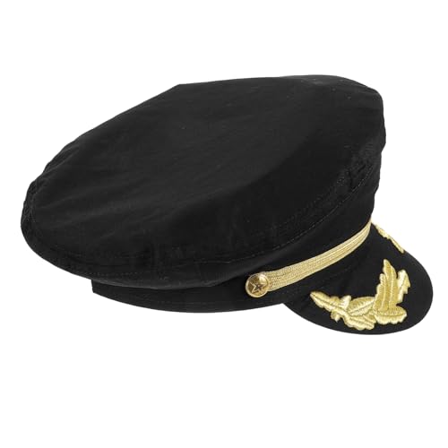 WHAMVOX Kapitänsmütze mit Feiner Stickerei Schwarzer Matrosenhut für Erwachsene Bequemes Cosplay Kostümzubehör für Party Fasching Maskeradeveranstaltungen von WHAMVOX