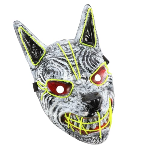 WHAMVOX LED Halloween Wolfskopf Maske Leuchtende Gruselmaske für Erwachsene und Jugendliche Komfortabel Kreatives Design für Halloween Kostümparty Cosplay und Themenpartys von WHAMVOX