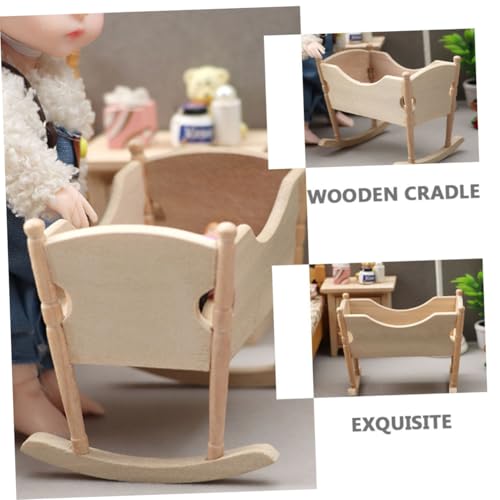 WHAMVOX Miniatur Holzkrippe Puppenhaus Dekoration Kleines Kinderbett Modell aus Langlebigem Holz Detailreiches Puppenwiege Geeignet für Miniatur Landschaft und Wohnraumgestaltung von WHAMVOX