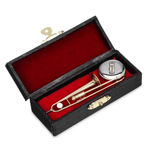 WHAMVOX Miniatur-Posaune Maßstab mit Goldveredelung Kupfer Finish Puppenhaus-deko Inklusive Ständer und Schwarzer Box Detailreiches Sammlerstück für Musikliebhaber und von WHAMVOX