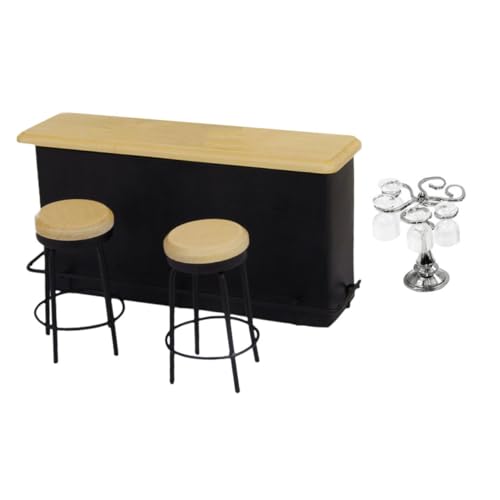 WHAMVOX Miniatur Puppenhaus Bar Set Silber mit Glasbechern Theke Hocker Mini Haus Zubehör für DIY Puppenhaus Dekoration von WHAMVOX