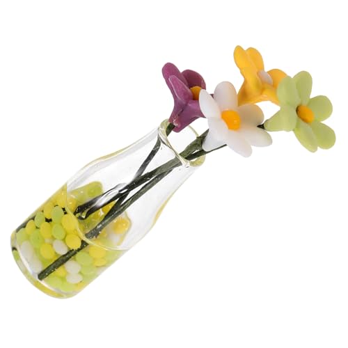 WHAMVOX Miniatur Puppenhaus Dekoblumen Kleine Glasvase mit Simulation Blume Miniatur Bonsai Pflanzendeko für Puppenhaus Zubehör Regal und Auto Armaturenbrett Kreatives Geschenk von WHAMVOX