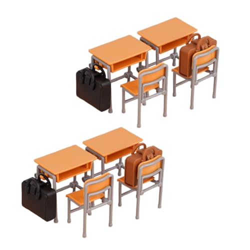 WHAMVOX Miniatur Puppenhaus Klassenzimmer Möbel aus Langlebigem Gelbe Schultische mit Stühlen und Rucksäcken Robustes Schulmöbel für Kreatives Kinderspiel und Dekoration von WHAMVOX