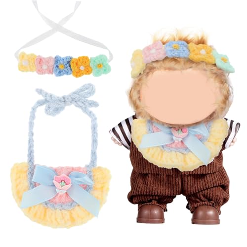 WHAMVOX Puppenbekleidungs-Set mit Gehäkeltem Blumen-Stirnband und Kleiner Latz Kompatibel mit Labubu Puppen für Puppenhaus Miniaturen und Babypuppen Accessoires von WHAMVOX