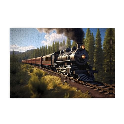 Jigsaw Puzzles1000 Teile WHJDPP Dampfzug Muster Pädagogische Intellektuelle Holzpuzzles Lustige Puzzles Stressabbau Puzzles von WHJDPP