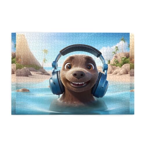 Jigsaw Puzzles1000 Teile WHJDPP Shuse mit Kopfhörer Muster Pädagogische Intellektuelle Holzpuzzles Lustige Puzzles Stressabbau Puzzles von WHJDPP