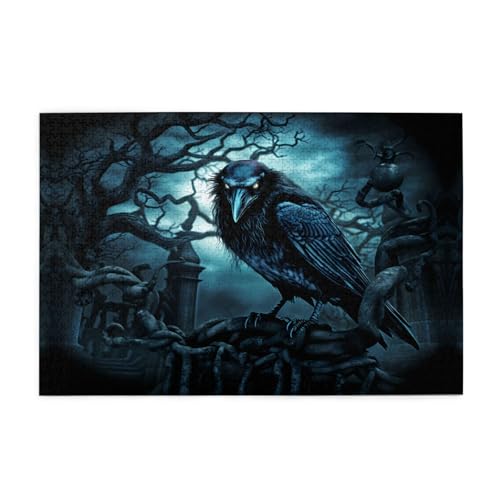Puzzles1000 Teile WHJDPP Blau Schwarz Krähe Muster Pädagogische Intellektuelle Holzpuzzles Lustige Puzzles Stressabbau Puzzles von WHJDPP