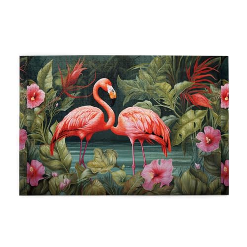 Puzzles1000 Teile WHJDPP Blumen und Flamingos Muster Pädagogische Intellektuelle Holzpuzzles Lustige Puzzles Stressabbau Puzzles von WHJDPP
