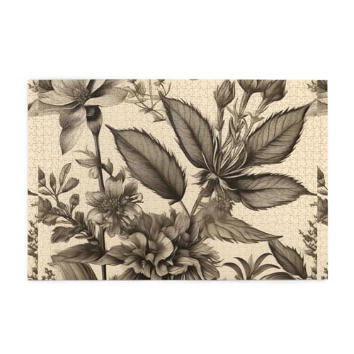 Puzzles1000 Teile WHJDPP Blumenkräuter Botanische Gravur Bild Pädagogische Intellektuelle Holzpuzzles Lustige Puzzles Stressabbau Spiel von WHJDPP