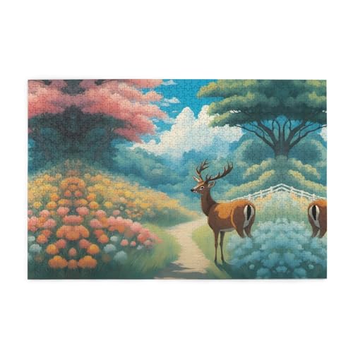 Puzzles1000 Teile WHJDPP Cartoon Hirsch Muster Pädagogische Intellektuelle Holzpuzzles Lustige Puzzles Stressabbau Puzzles von WHJDPP