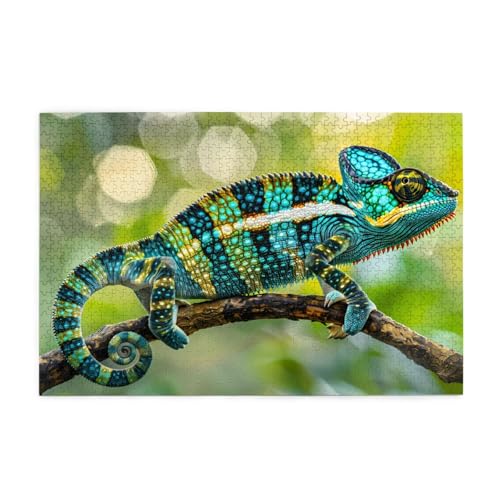 Puzzles1000 Teile WHJDPP Chamäleon auf Ast Muster Pädagogische Intellektuelle Holzpuzzles Lustige Puzzles Stressabbau Puzzles von WHJDPP