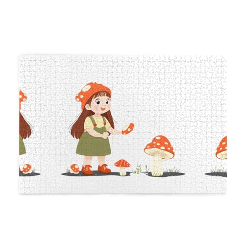 Puzzles1000 Teile WHJDPP Das kleine Mädchen pflückt Pilze Muster Pädagogische Intellektuelle Holzpuzzles Lustige Puzzles Stressabbau Puzzles von WHJDPP