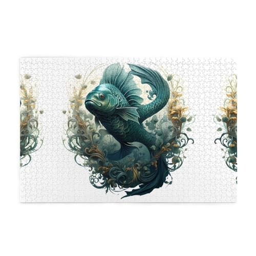 Puzzles1000 Teile WHJDPP Der grüne fliegende Fisch Muster Pädagogische Intellektuelle Holzpuzzles Lustige Puzzles Stressabbau Puzzles von WHJDPP