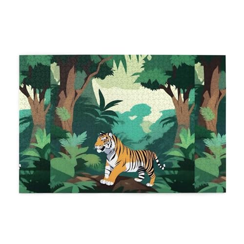 Puzzles1000 Teile WHJDPP Dschungel und Tigermuster Pädagogische Intellektuelle Holzpuzzles Lustige Puzzles Stressabbau Puzzles von WHJDPP