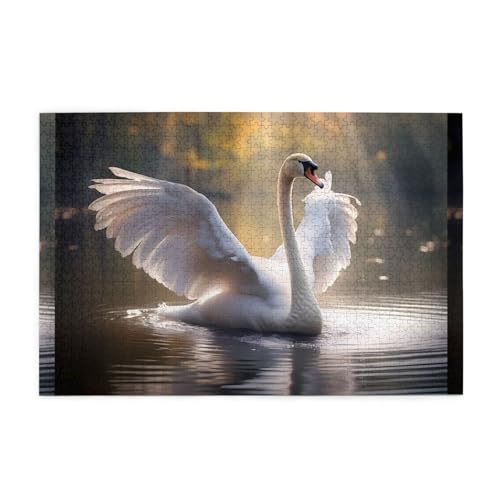 Puzzles1000 Teile WHJDPP Elegante weiße Schwäne Muster Pädagogische Intellektuelle Holzpuzzles Lustige Puzzles Stressabbau Puzzles von WHJDPP