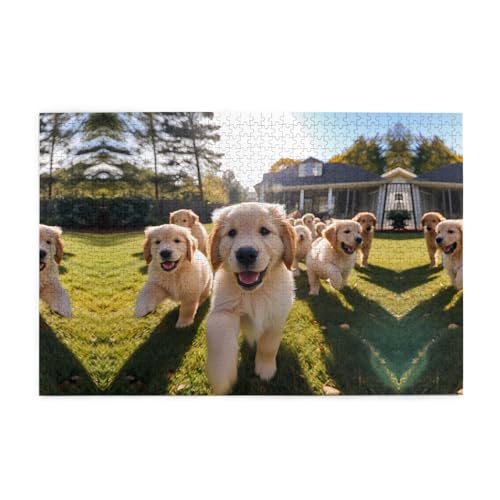Puzzles1000 Teile WHJDPP Golden Retriever Welpen Muster Pädagogische Intellektuelle Holzpuzzles Lustige Puzzles Stressabbau Puzzles von WHJDPP