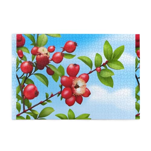 Puzzles1000 Teile WHJDPP Granatapfel Rote Blumen Muster Pädagogische Intellektuelle Holzpuzzles Lustige Puzzles Stressabbau Puzzles von WHJDPP