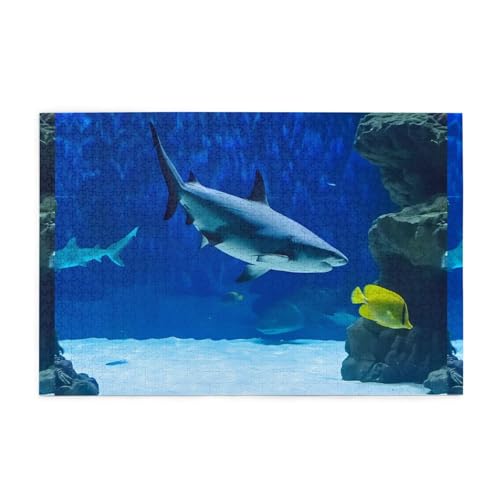 Puzzles1000 Teile WHJDPP Hai jagt kleine Fische Muster pädagogische intellektuelle Holzpuzzles lustige Puzzles Stressabbau Puzzles von WHJDPP